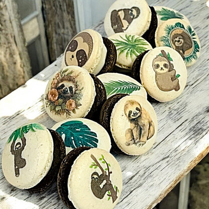 Sloth - Themed Macarons with Edible Art - Macaron Centrale6 Pack