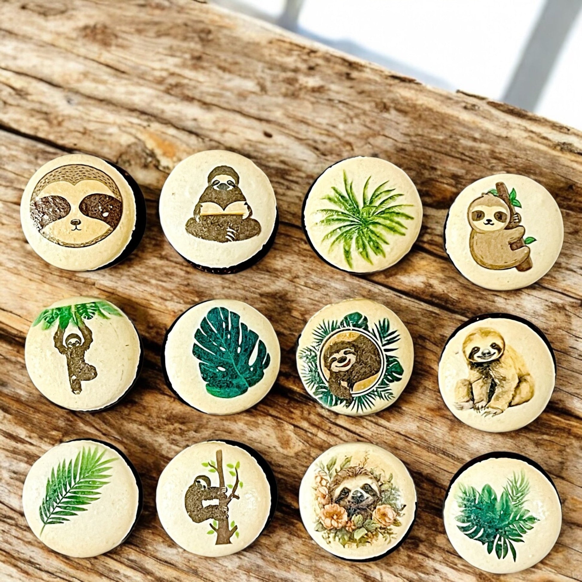 Sloth - Themed Macarons with Edible Art - Macaron Centrale6 Pack