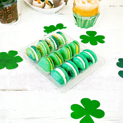 St. Patrick's Day Trio: Butter Rum Green & Gold Heart, Mojito Mint amnd Piña Colada | 12 Pack French Macarons - Macaron CentralePot of Gold