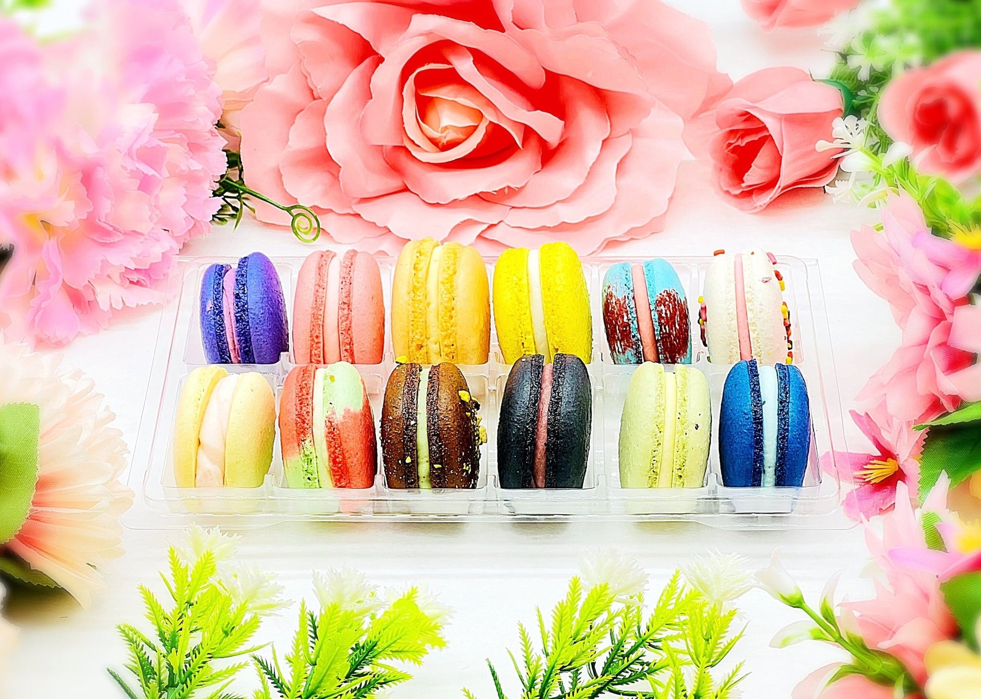 Surprise Me! 12 Pack Vegan French Macarons Set | , Dairy Free | 12 Different Flavors of Fun! - Macaron Centrale