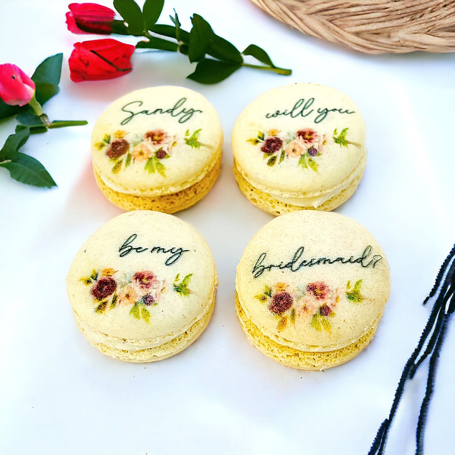 Sweet Sentiments: Personalized 'Will You Be My Bridesmaid?' Macaron Set - Macaron CentraleWedding Favor1 Set