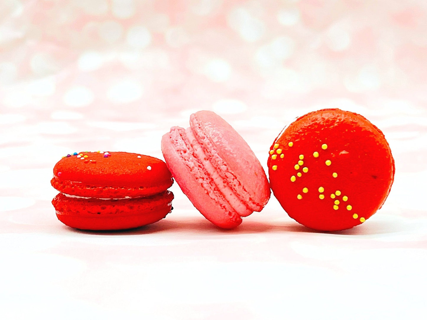 The Love Potion Macarons Value Pack | Raspberry, Vanilla Milk Jam and Red Rainbow - Macaron Centrale