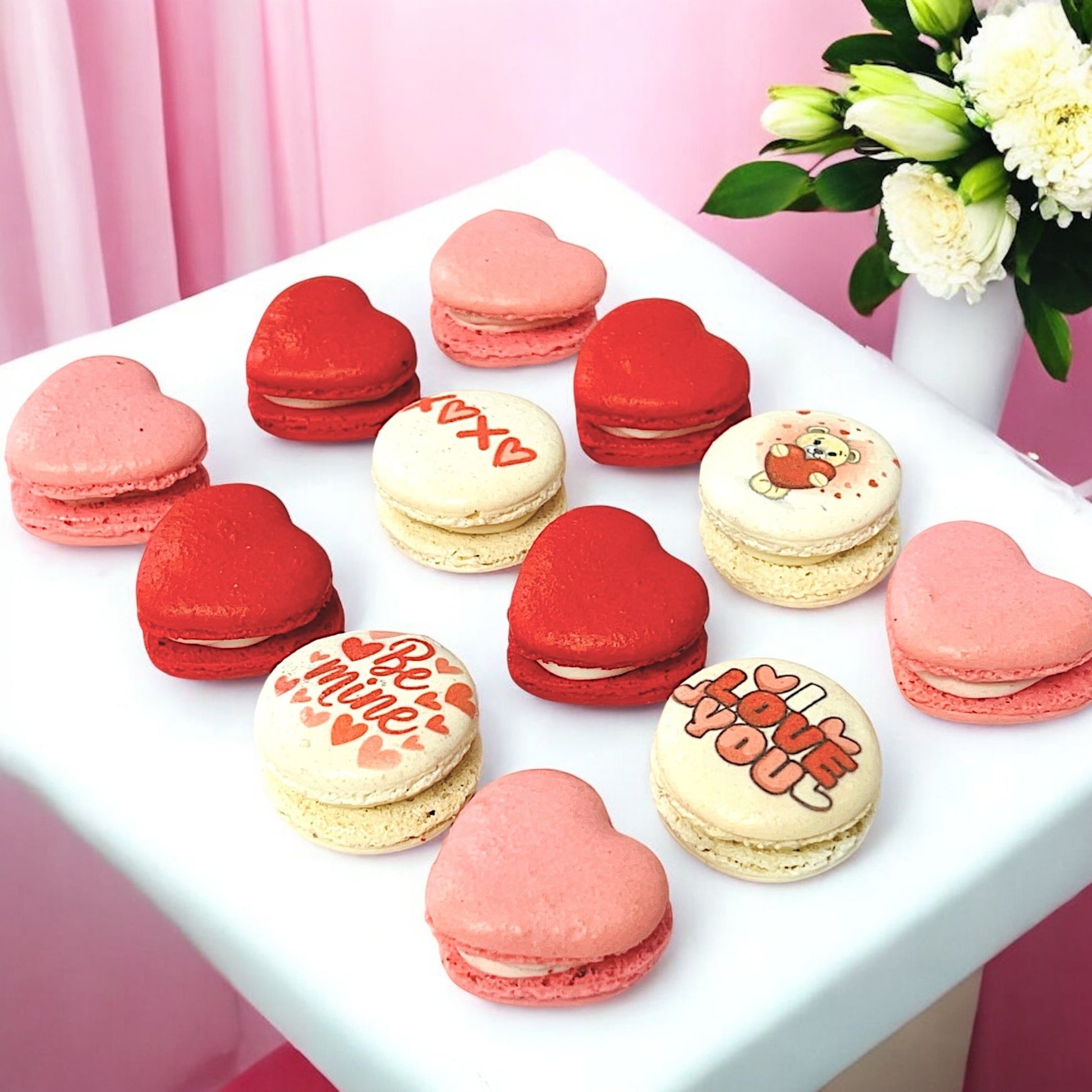 Valentine’s Macaron Gift Box – Heart - Shaped & Printed Macarons - Macaron CentraleValentine'sDefault (white chocolate - strawberry - vanilla)6 Pack