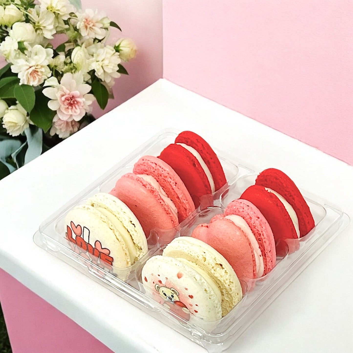 Valentine’s Macaron Gift Box – Heart - Shaped & Printed Macarons - Macaron CentraleValentine'sDefault (white chocolate - strawberry - vanilla)6 Pack