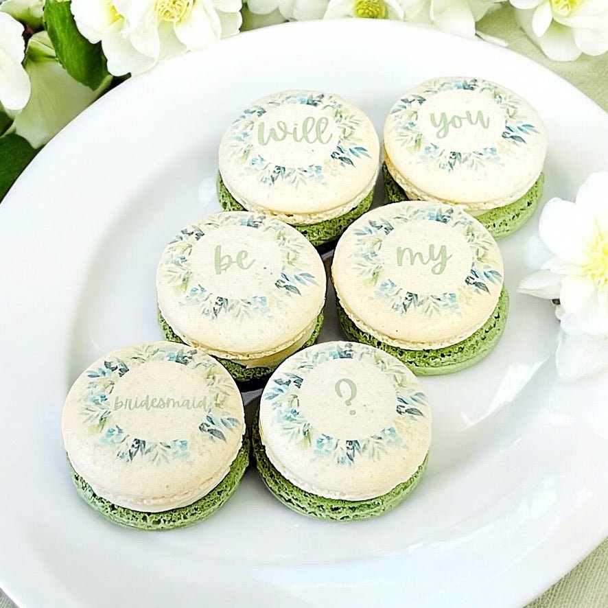 Will You Be My Bridesmaid?" 6 - Pack Macaron Set - Macaron CentraleGreen