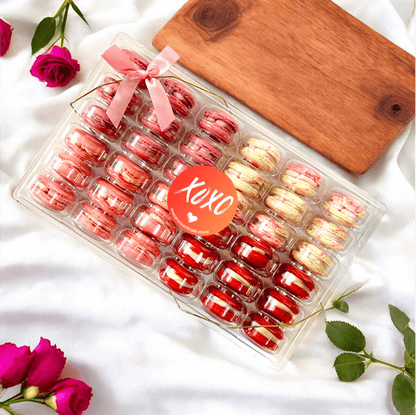 XOXO Vibe: A Flavorful Quartet of Heart - Shaped French Macarons in One Set | 36 Pack - Macaron Centrale