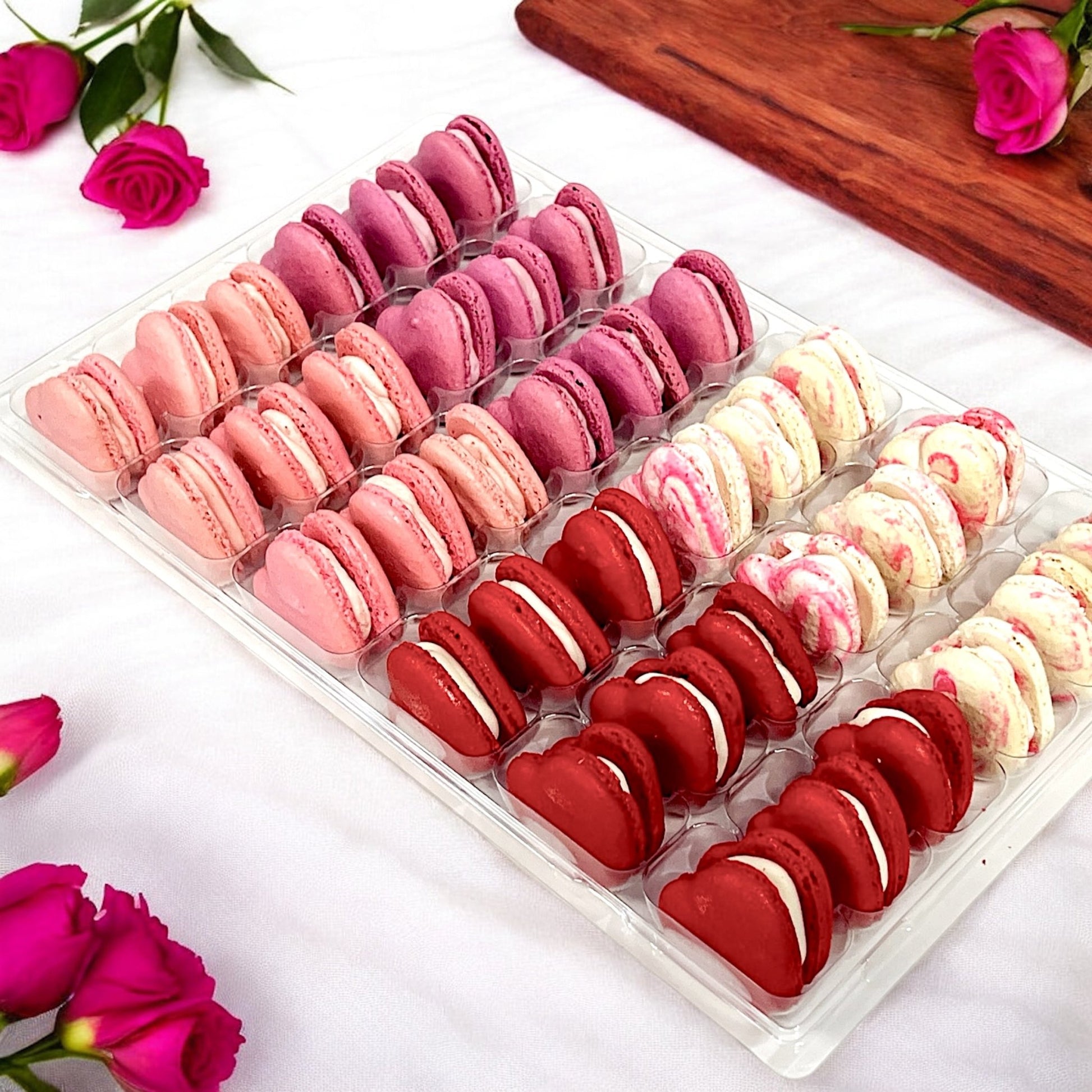 XOXO Vibe: A Flavorful Quartet of Heart - Shaped French Macarons in One Set | 36 Pack - Macaron Centrale