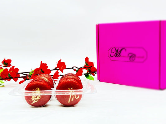 Year of The Tiger | Red Velvet Macaron decorated with Gold Dust - Macaron Centrale6 Pack